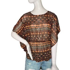 ULTRA FLIRT TRIBAL Sheer Women Top Short Sleeve Elastic on Waist Size M